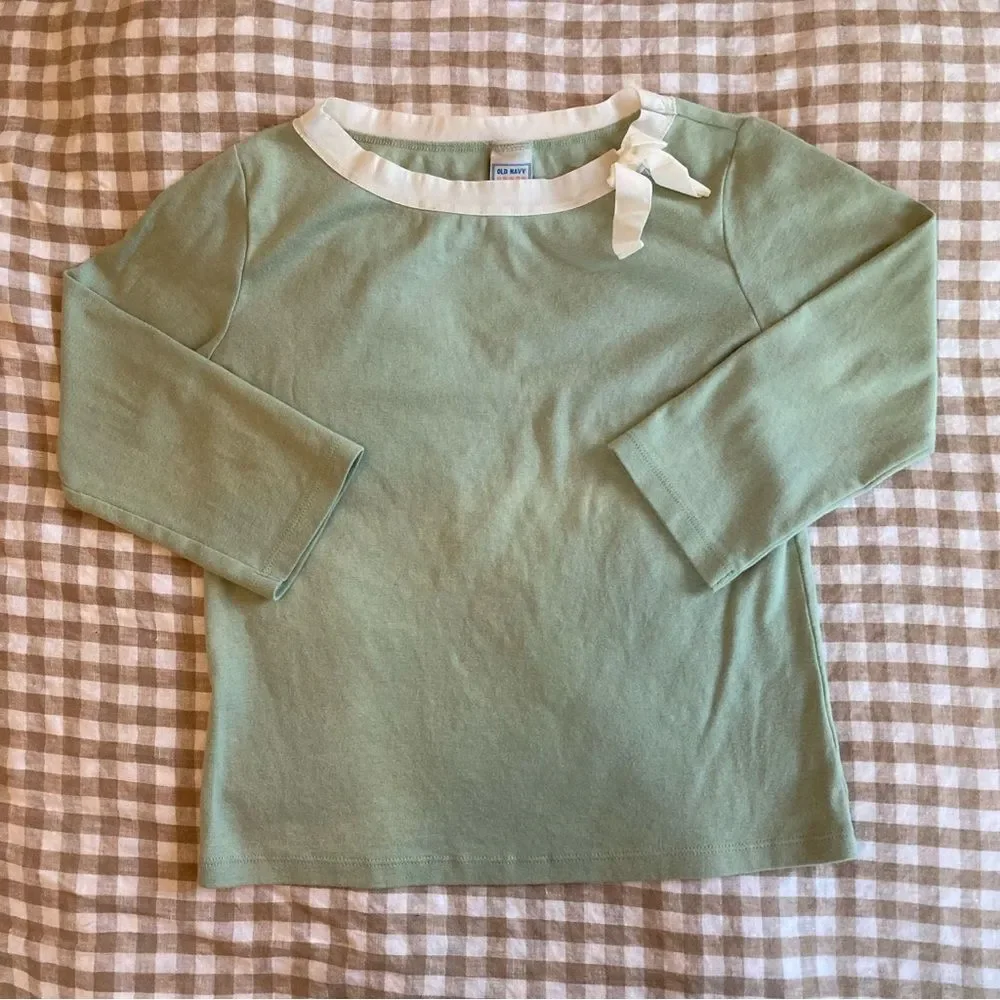 Vintage Y2K Old Navy Mint Green Long Sleeve Cotton Top Kids XXL